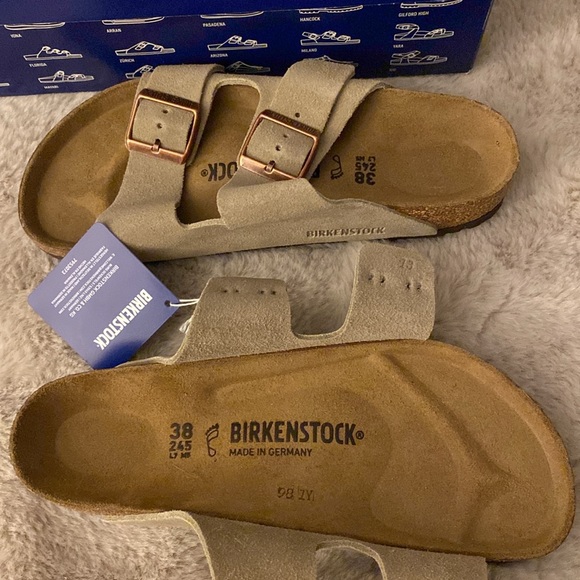 Nearly New with Box & Tags Birkenstock Arizona Suede Slides - Taupe 38 - Picture 3 of 11